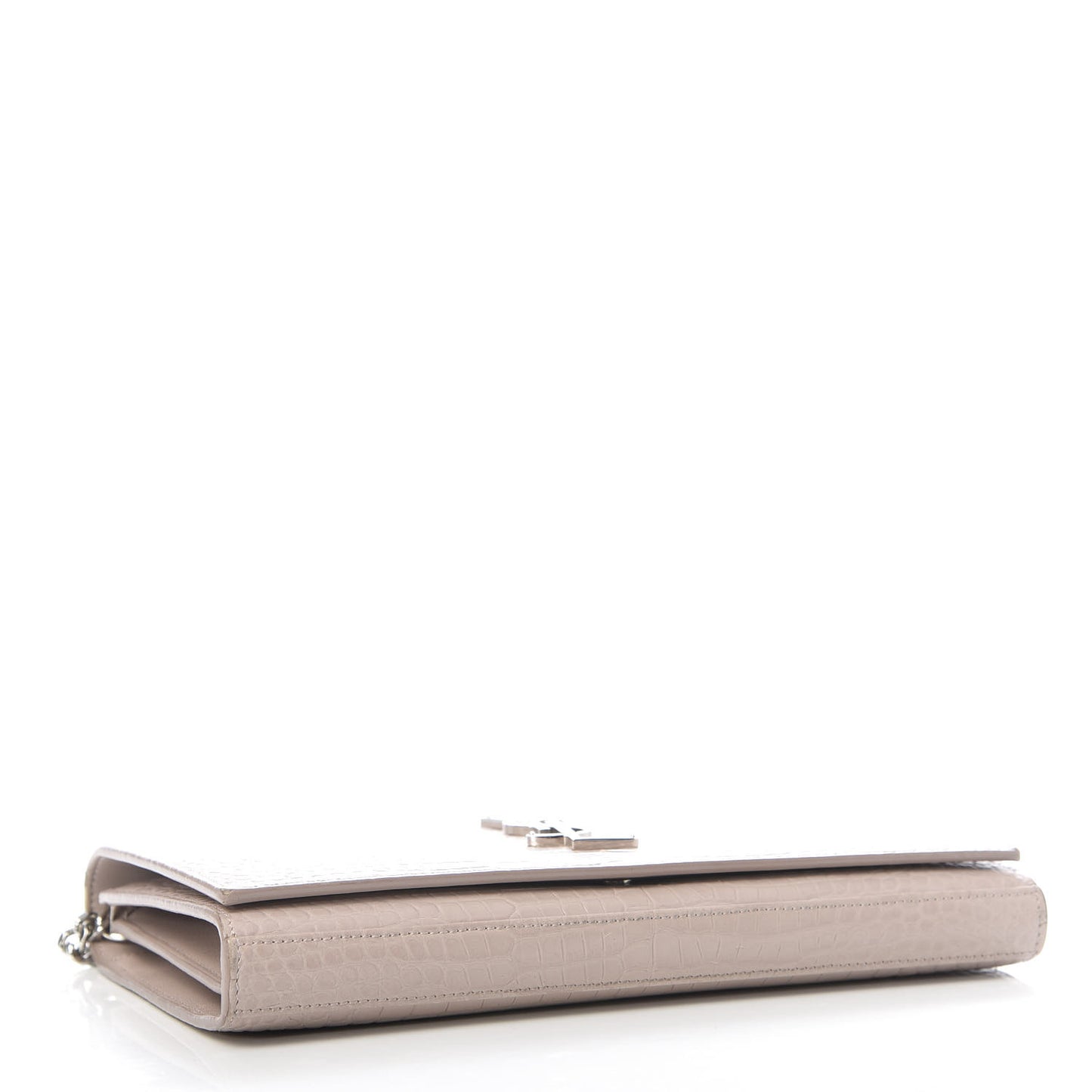 Calfskin Crocodile Embossed Monogram Chain Wallet Rose Antic