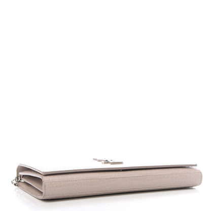 Saint Laurent Calfskin Crocodile Embossed Monogram Chain Wallet Rose Antic 4 of 12