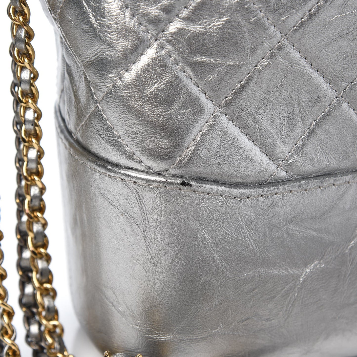 Metallic Aged Calfskin Quilted Medium Gabrielle Silver