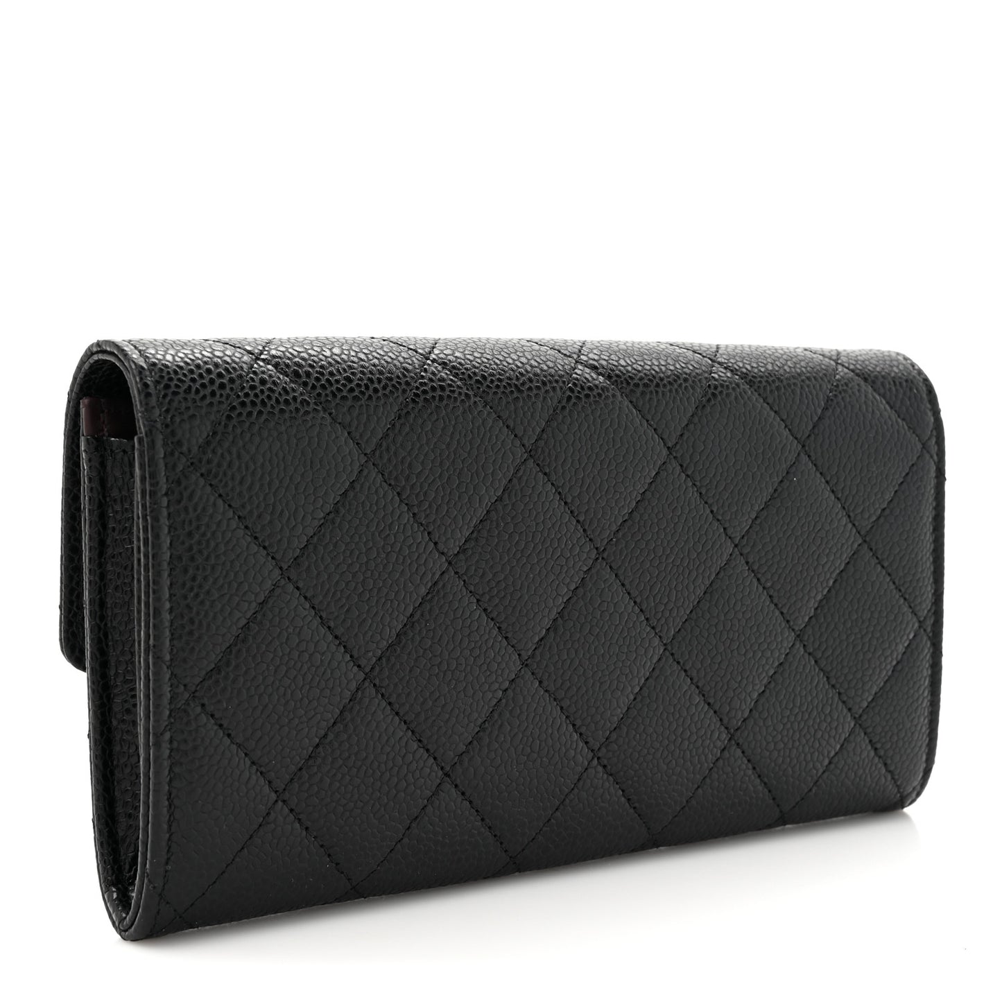 Caviar Quilted Large Gusset Flap Wallet Black