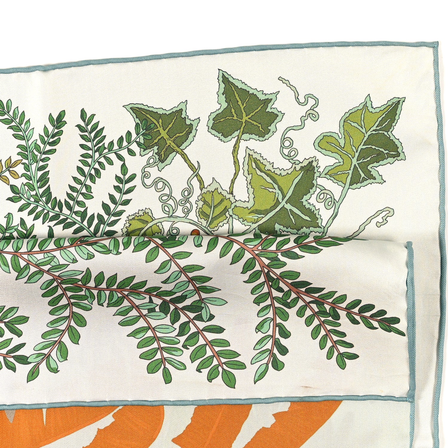Hermes Silk Le Jardin Des Peintres Double Face Scarf 90 White Vert Orange Cuit 4 of 4