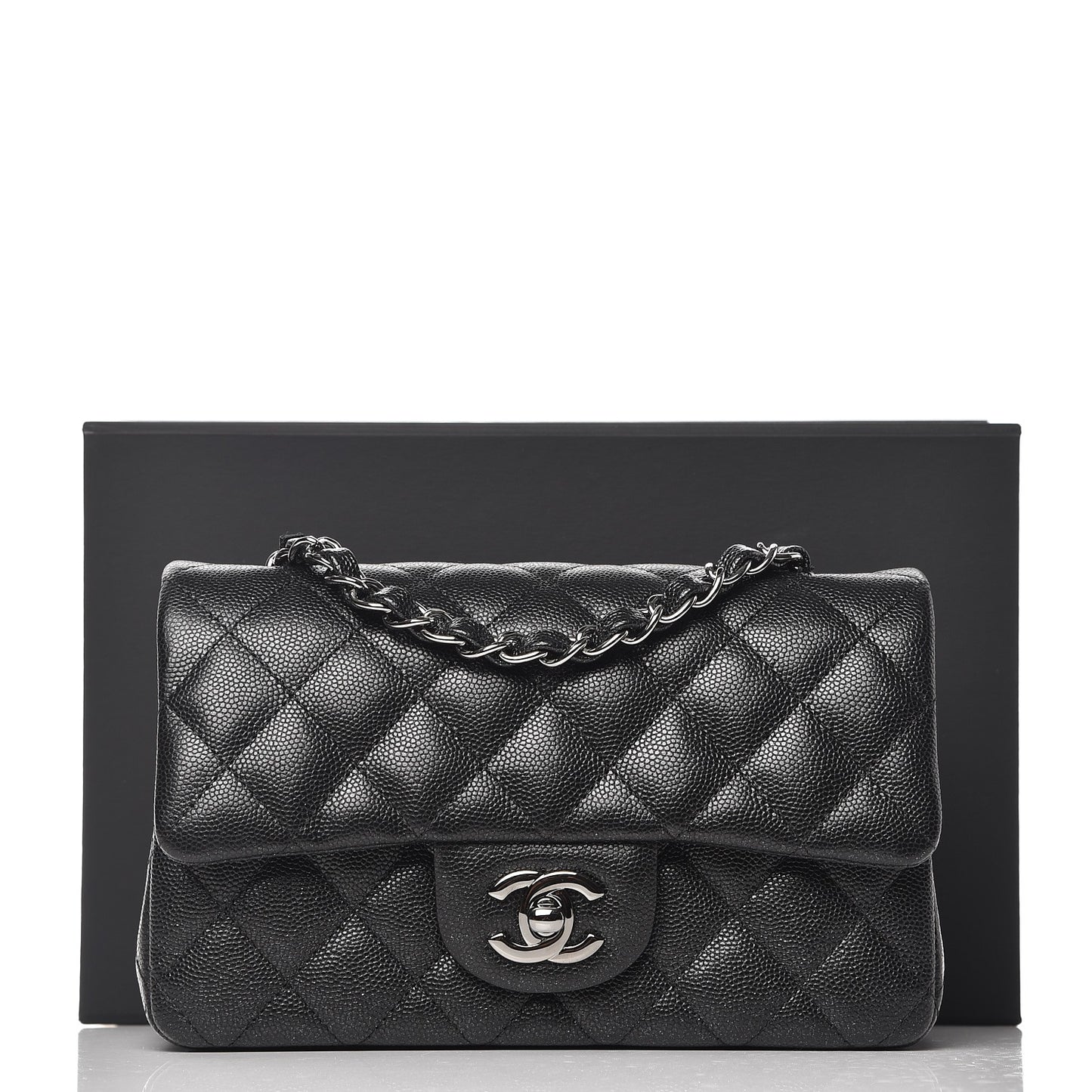 Iridescent Caviar Quilted Mini Rectangular Flap Black