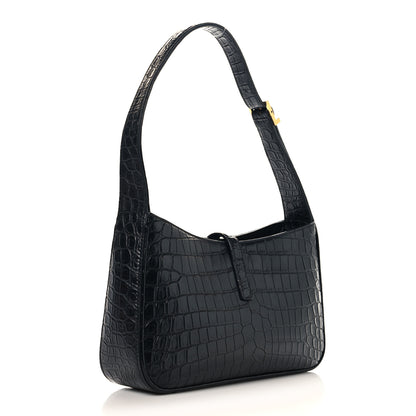 Saint Laurent Calfskin Crocodile Embossed Le 5 A 7 Hobo Black 3 of 10