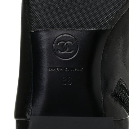 Chanel Lambskin Patent Pearl Cap Toe Short Boots 36 Black 7 of 8