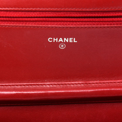 Chanel Lambskin Camellia Embossed Wallet On Chain WOC Red 12 of 21