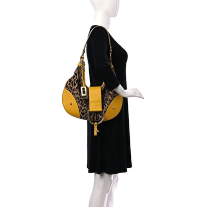 Dolce & Gabbana Calfskin Canvas Leopard Print Animalier Shoulder Bag Yellow 2 of 23