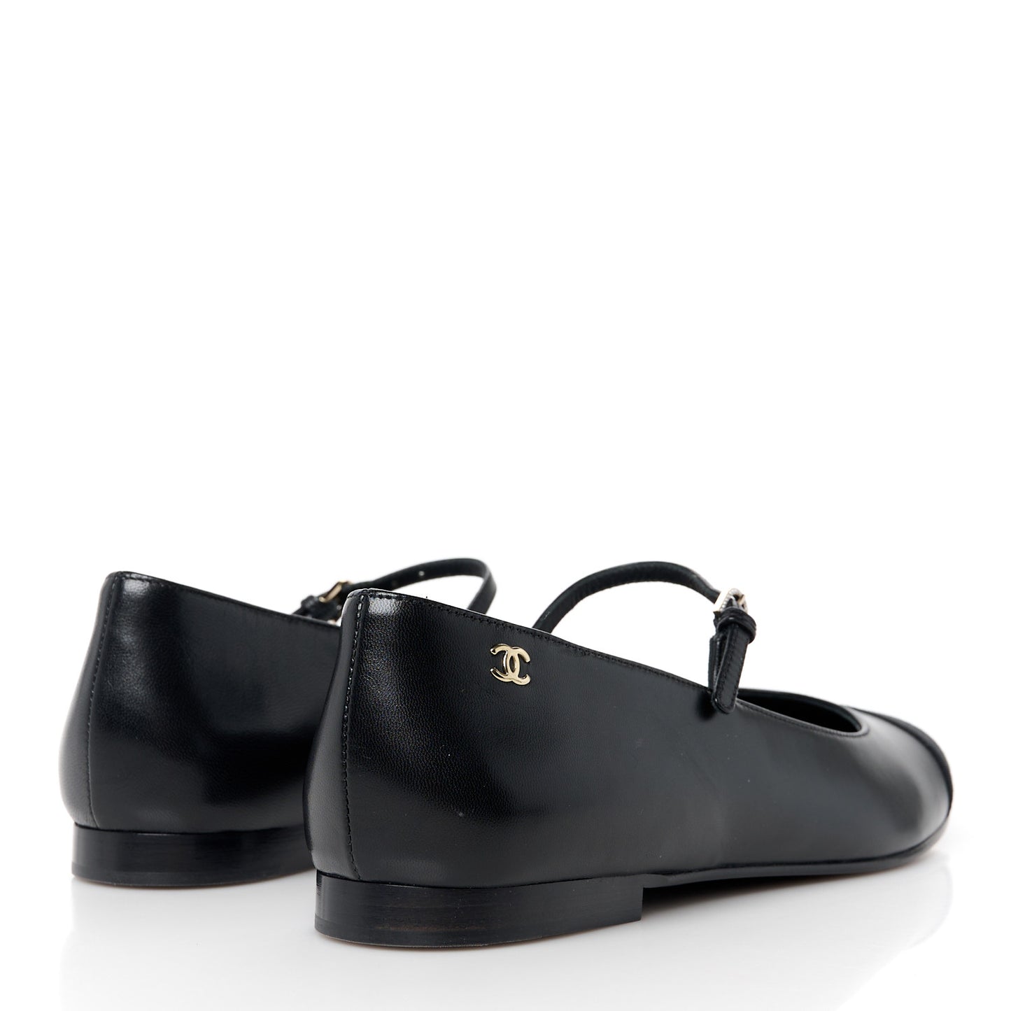 Goatskin Grosgain Cap Toe CC Mary Jane Flats 37.5 Black