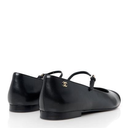 Chanel Goatskin Grosgain Cap Toe CC Mary Jane Flats 37.5 Black 4 of 9