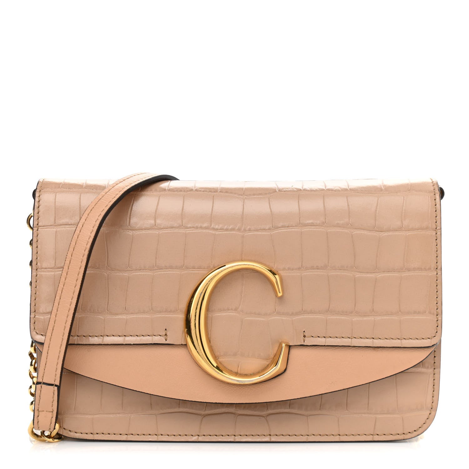 Chloe Calfskin Crocodile Embossed C Shoulder Bag Nut 1 of 11