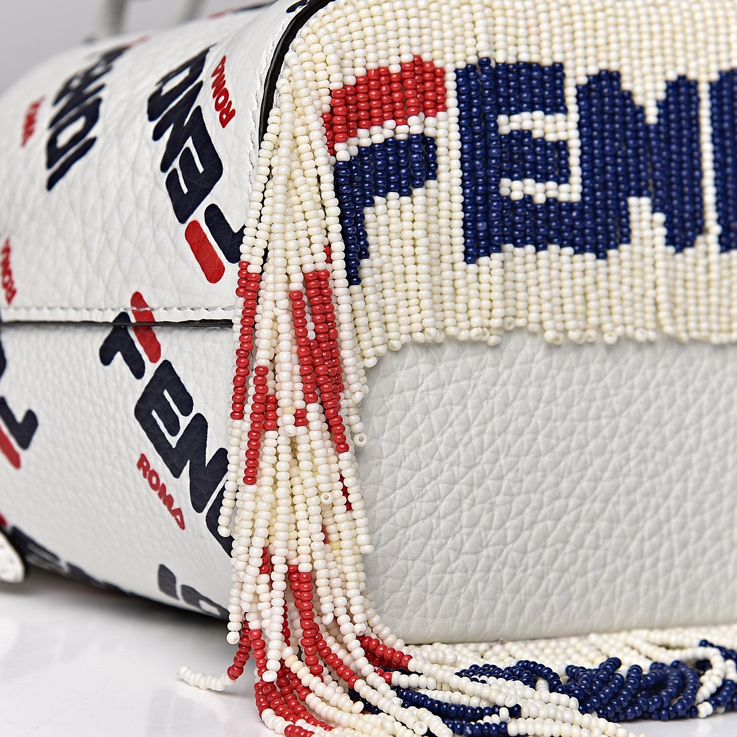 Fendi X FILA Calfskin F is Fendi Mania Fringe Mini Mon Tresor Bucket Bag White 9 of 10