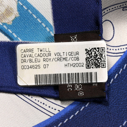 Hermes Silk Cavalcadour Voltigeur Scarf 90 Bleu Roy Creme Cobalt 2 of 3