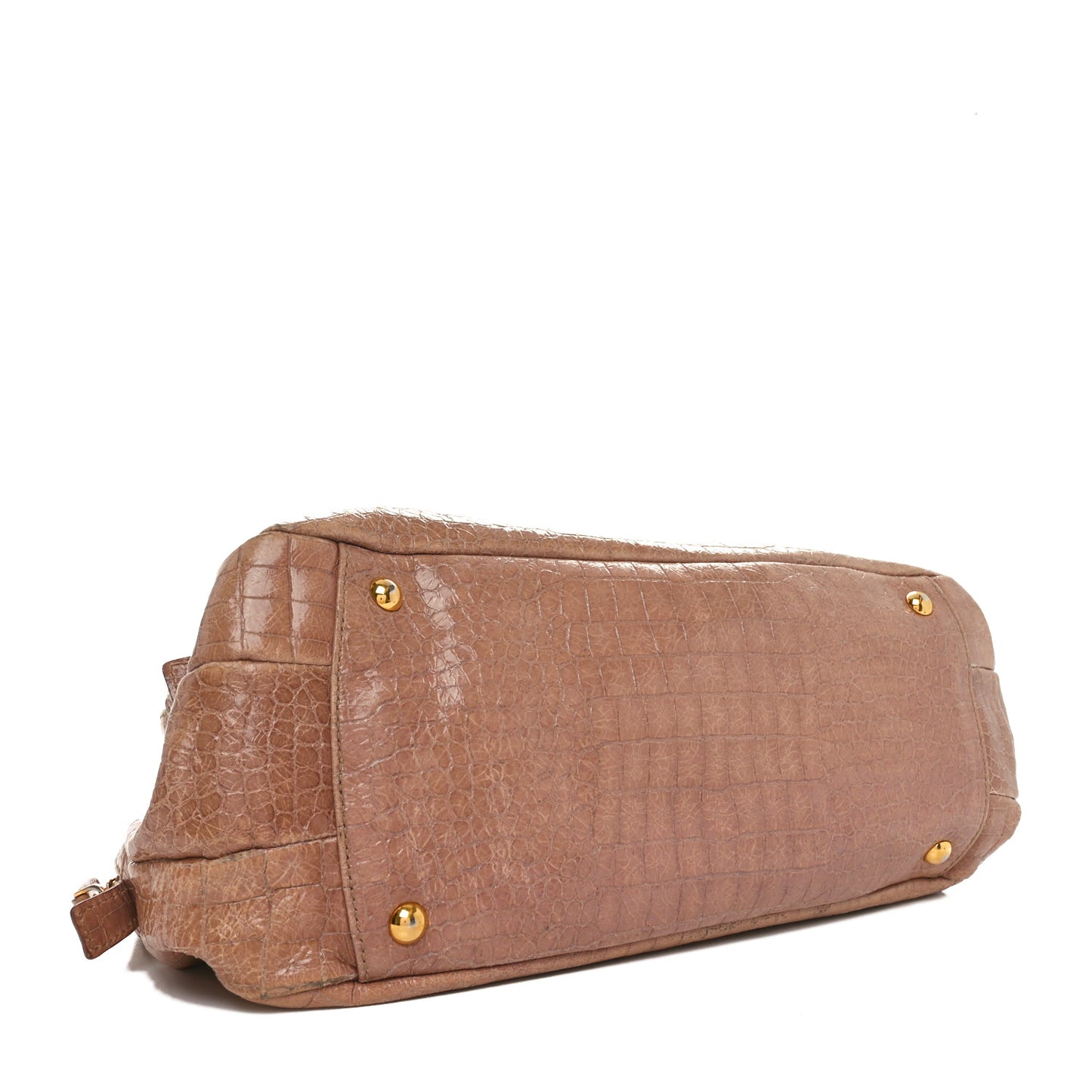 Calfskin Crocodile Embossed Shoulder Bag Beige