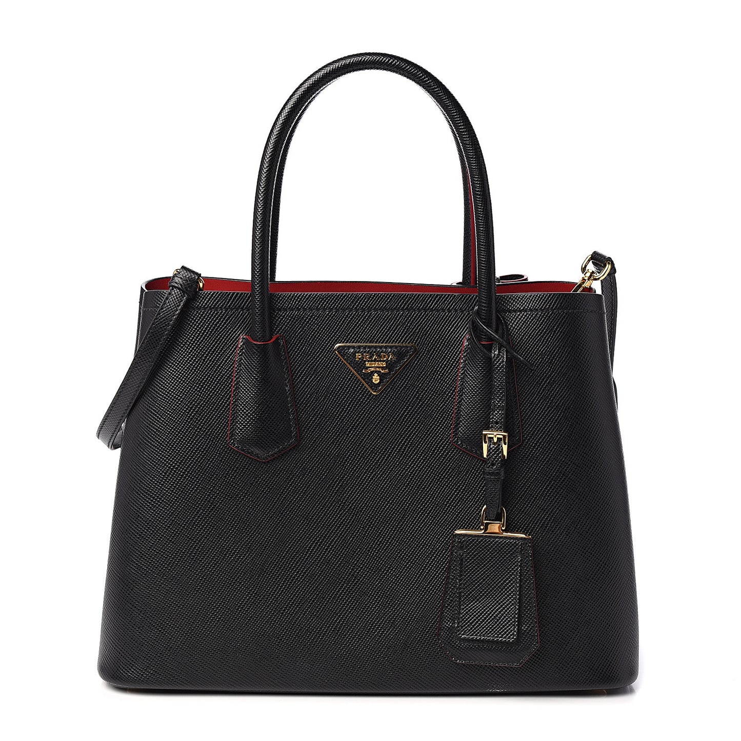 Saffiano Cuir Small Double Bag Black Fuoco