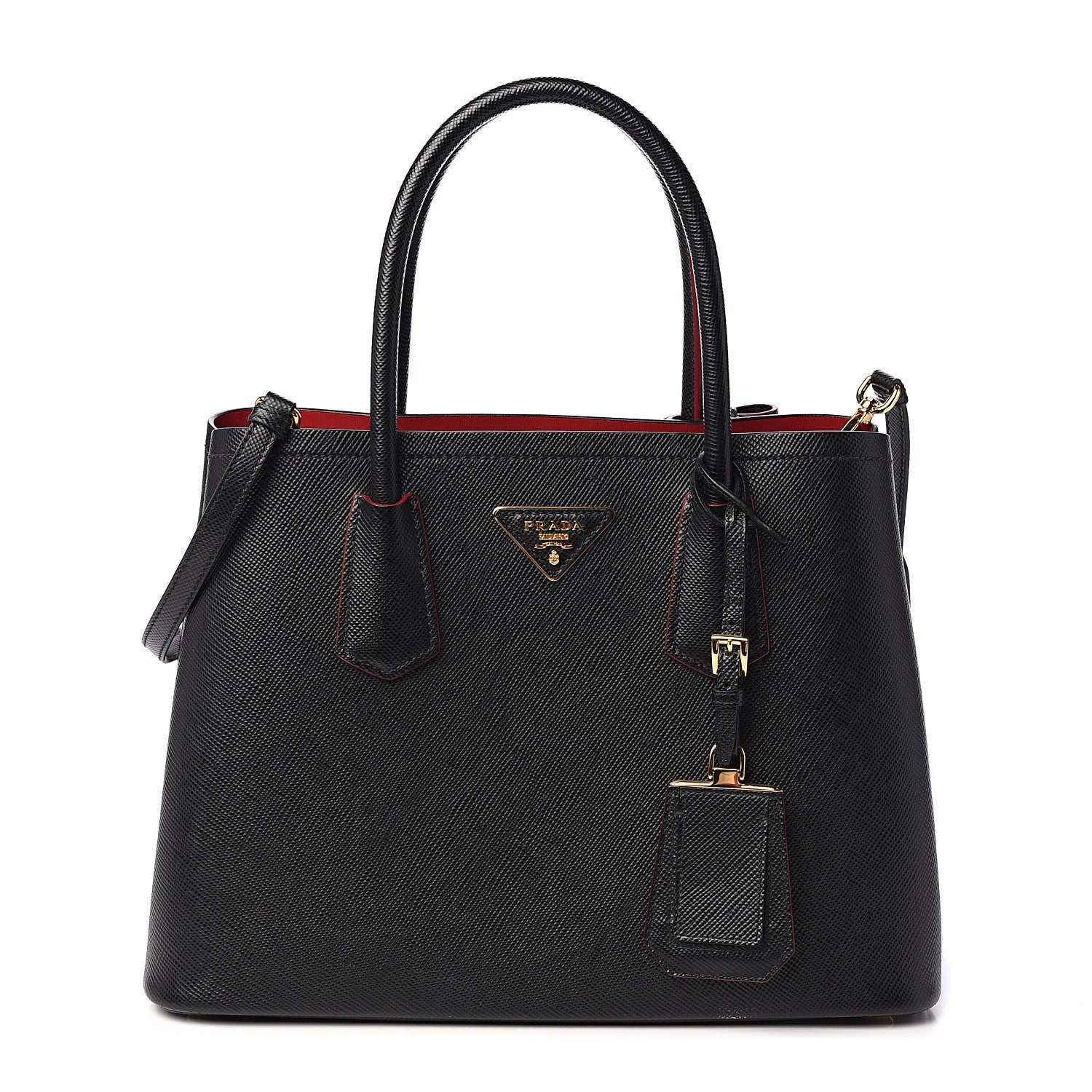 Prada Saffiano Cuir Small Double Bag Black Fuoco 1 of 9