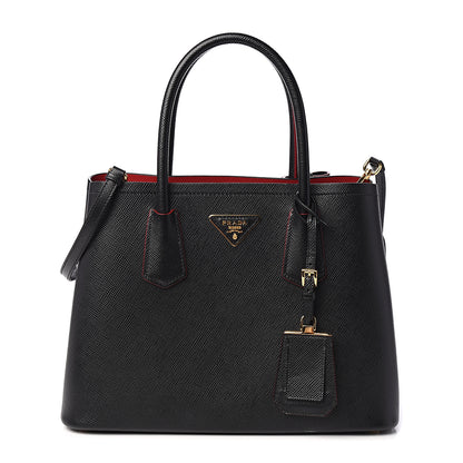 Prada Saffiano Cuir Small Double Bag Black Fuoco 1 of 9