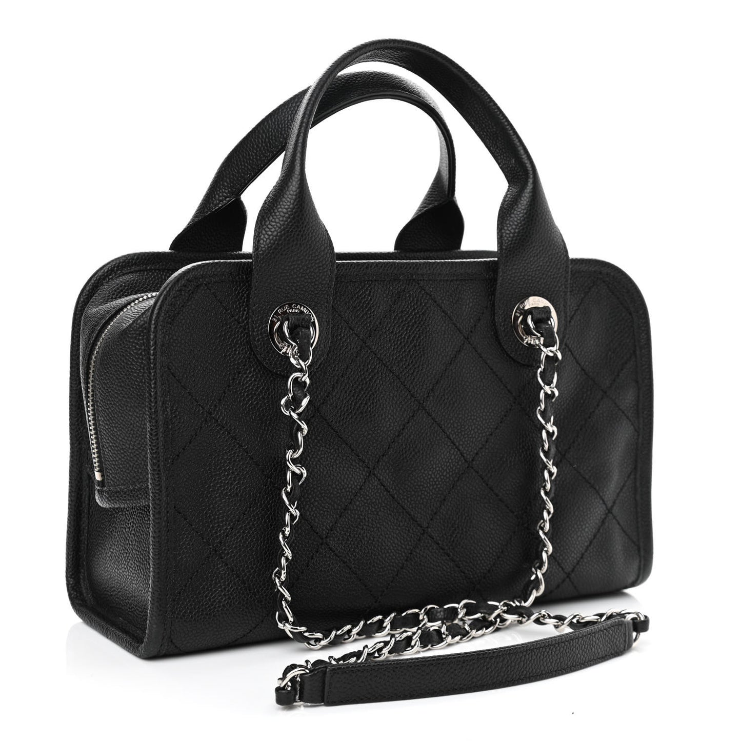 Caviar Quilted Small Deauville Bowling Bag Black