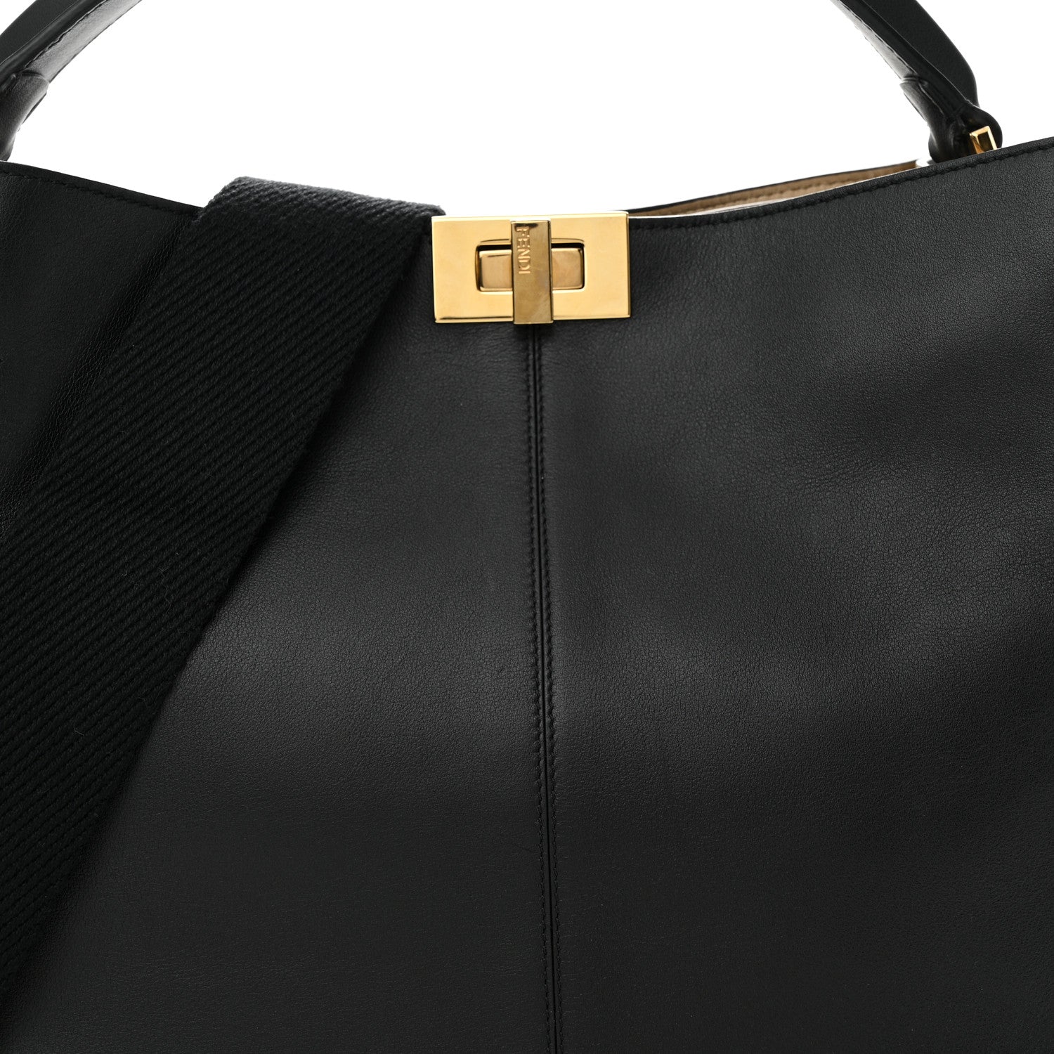 Fendi Vitello Seta Glazed Fabric FF 1974 Medium Peekaboo X-Lite Black Mogano Panna 7 of 10