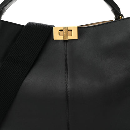 Fendi Vitello Seta Glazed Fabric FF 1974 Medium Peekaboo X-Lite Black Mogano Panna 7 of 10
