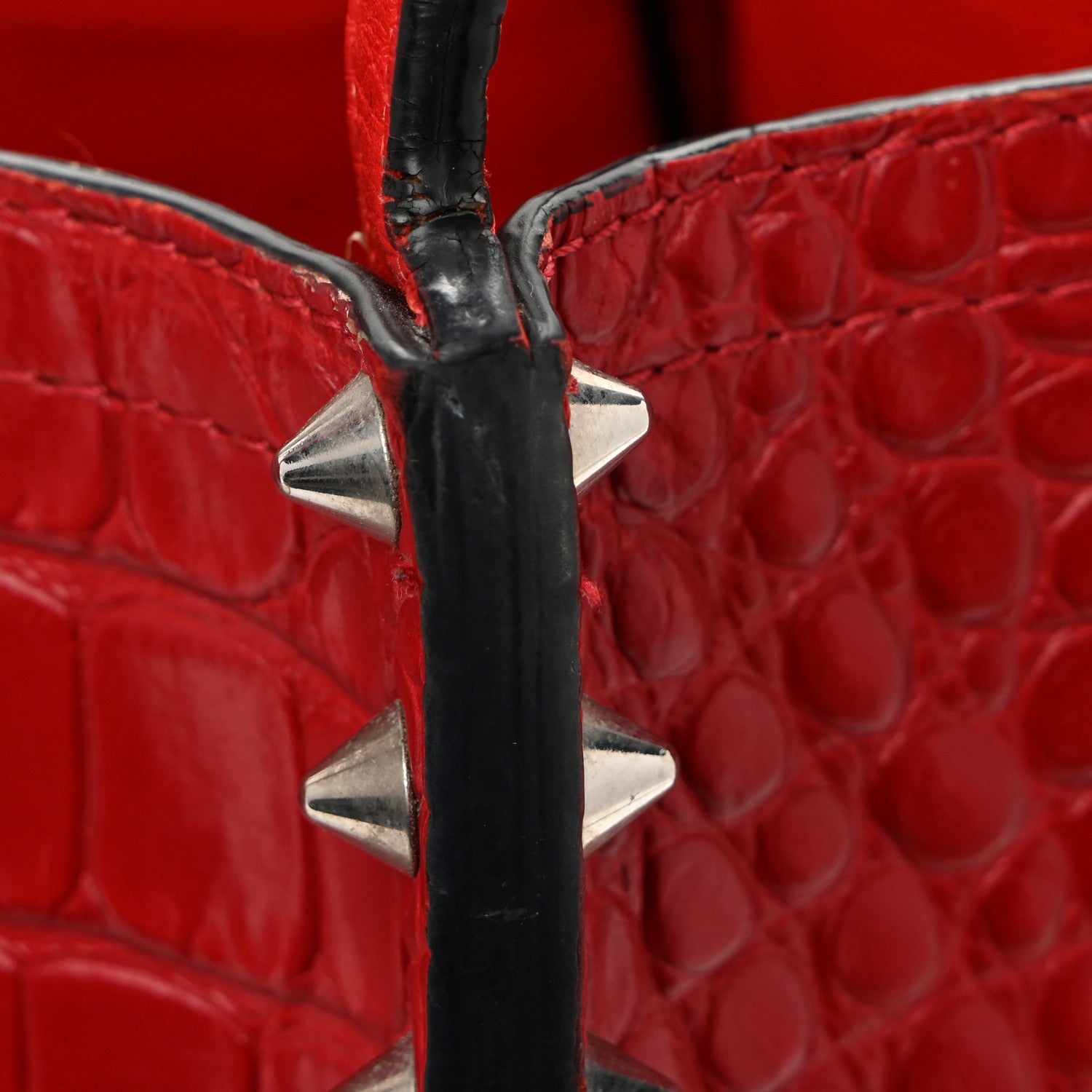 Christian Louboutin Crocodile Embossed Calfskin Spiked Small Cabarock Shopper Tote Red 10 of 10