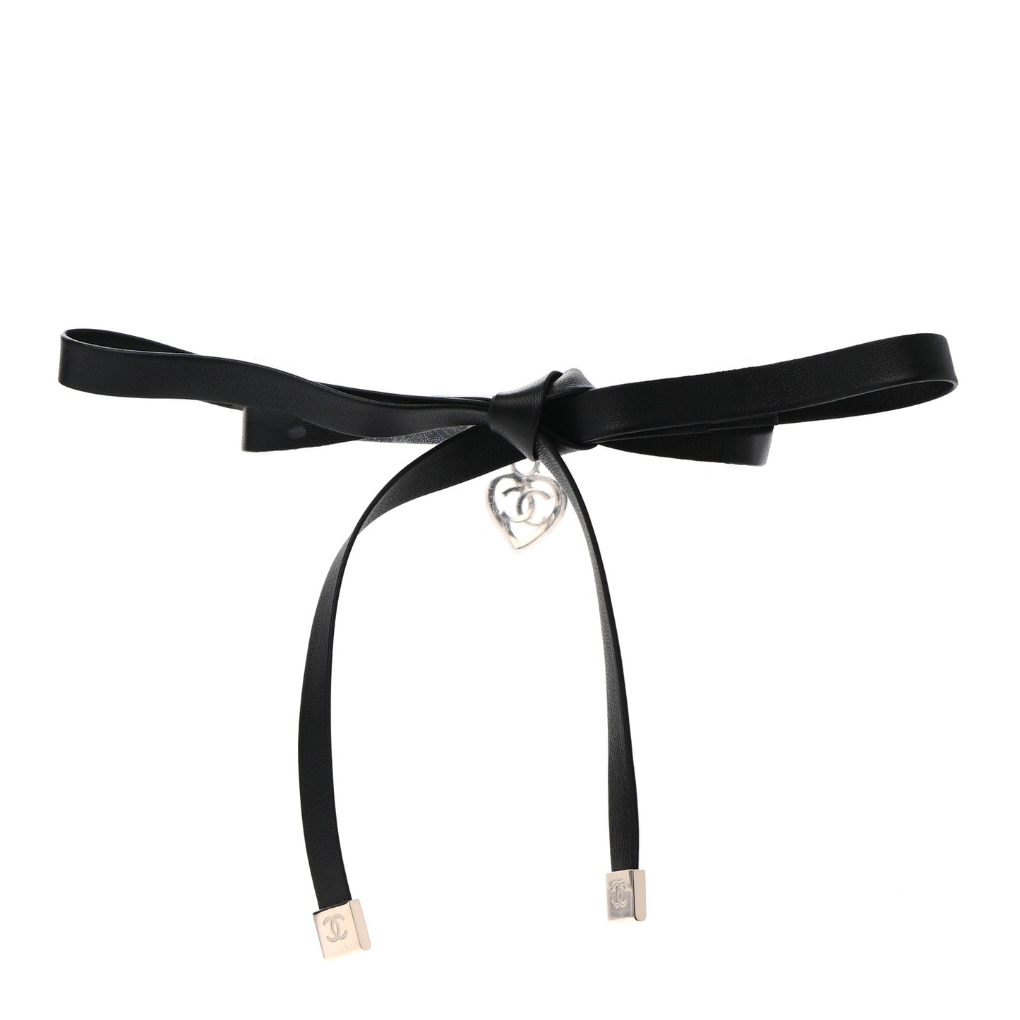 Lambskin CC Heart Choker Necklace Black