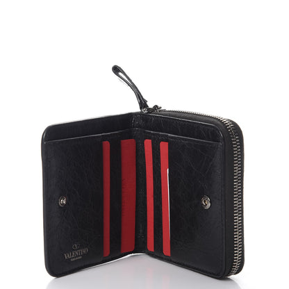 Valentino Garavani Craquele Nappa Rockstud Spike Compact Zip Around Wallet Black 5 of 10