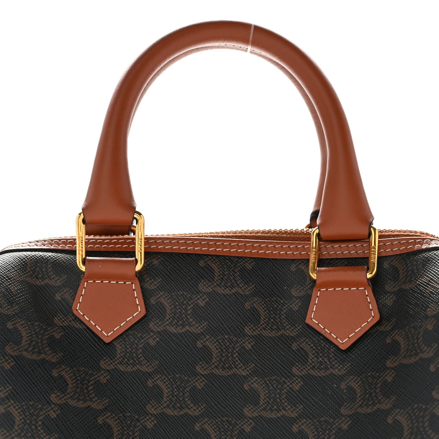 Triomphe Canvas Calfskin Small Boston Bag Tan