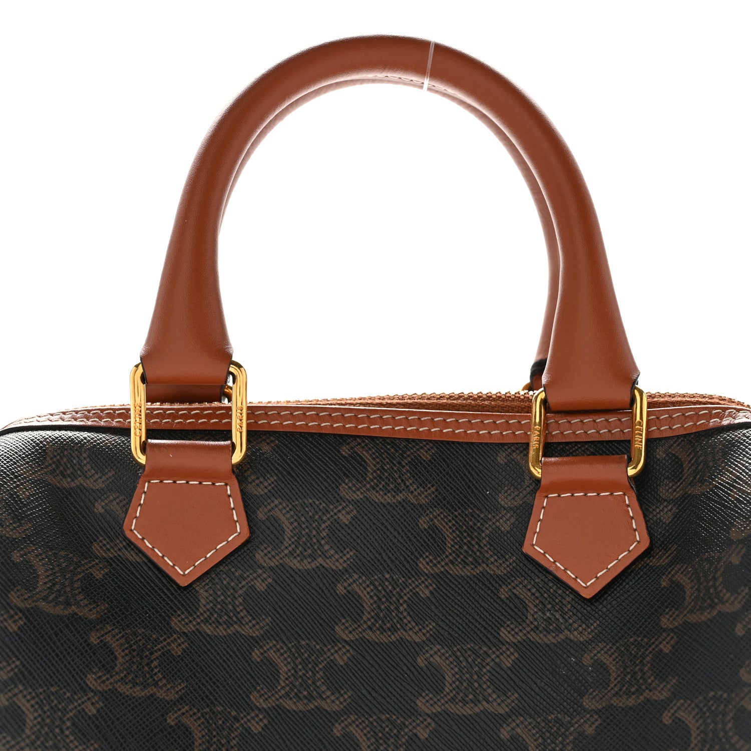 Celine Triomphe Canvas Calfskin Small Boston Bag Tan 8 of 12