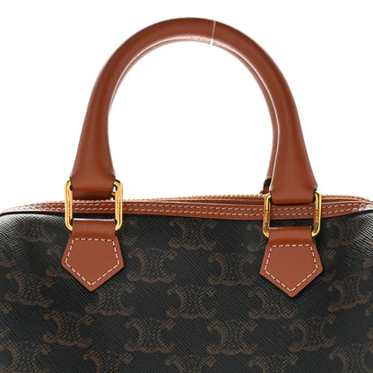 Celine Triomphe Canvas Calfskin Small Boston Bag Tan 8 of 12