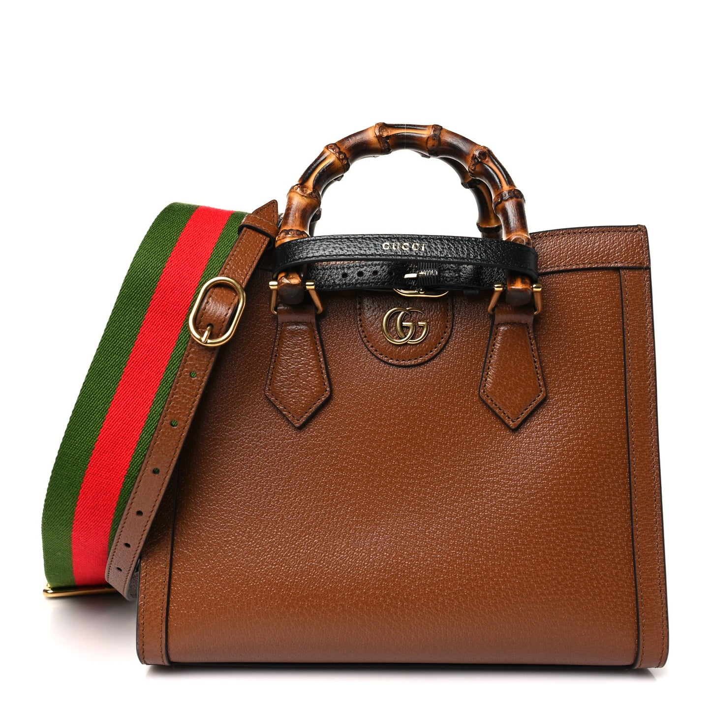 Textured Dollar Calfskin Web Small Diana Tote Bag Cuir Black