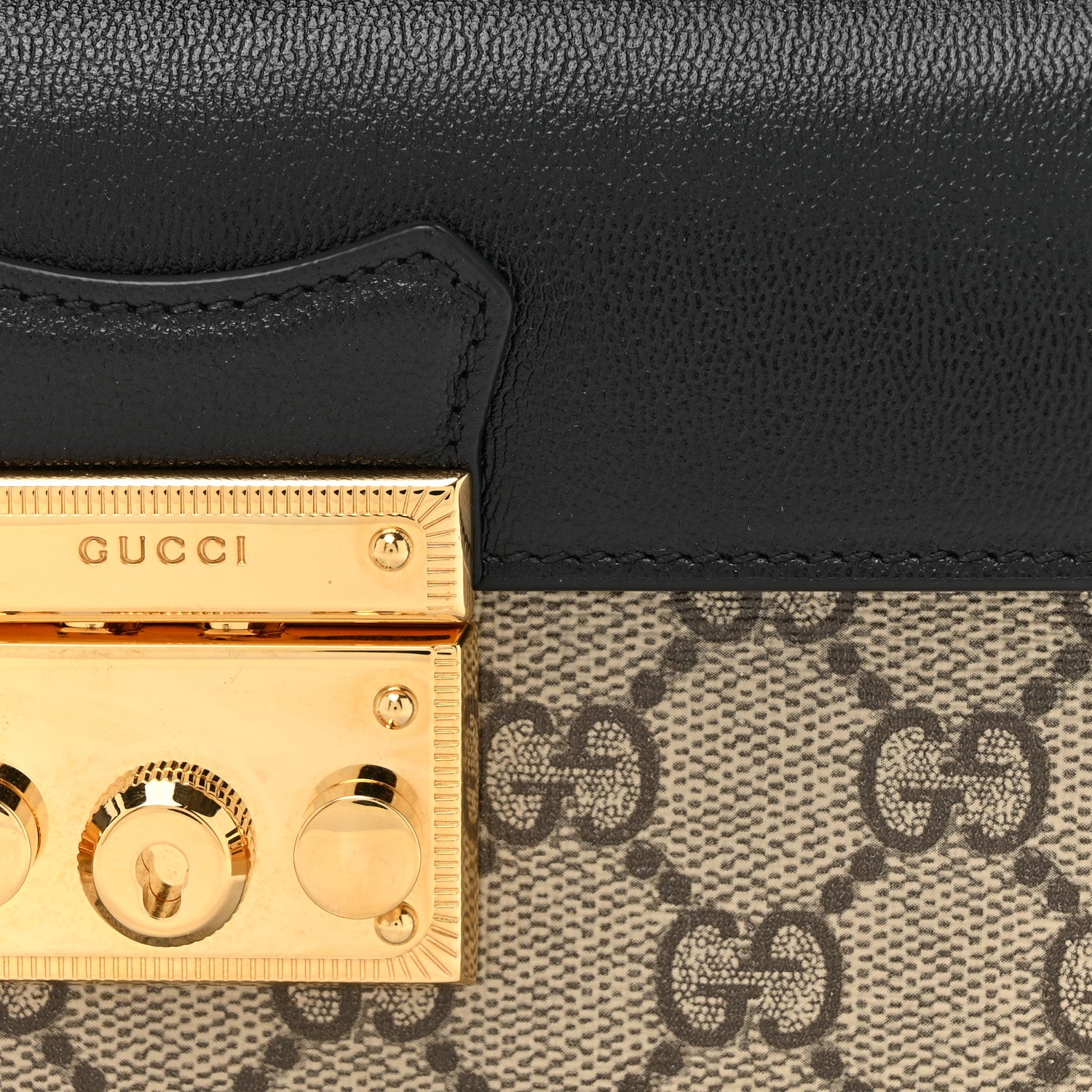 Gucci GG Supreme Monogram Calfskin Mini Padlock Top Handle Shoulder Bag Beige Black Cuir 8 of 11