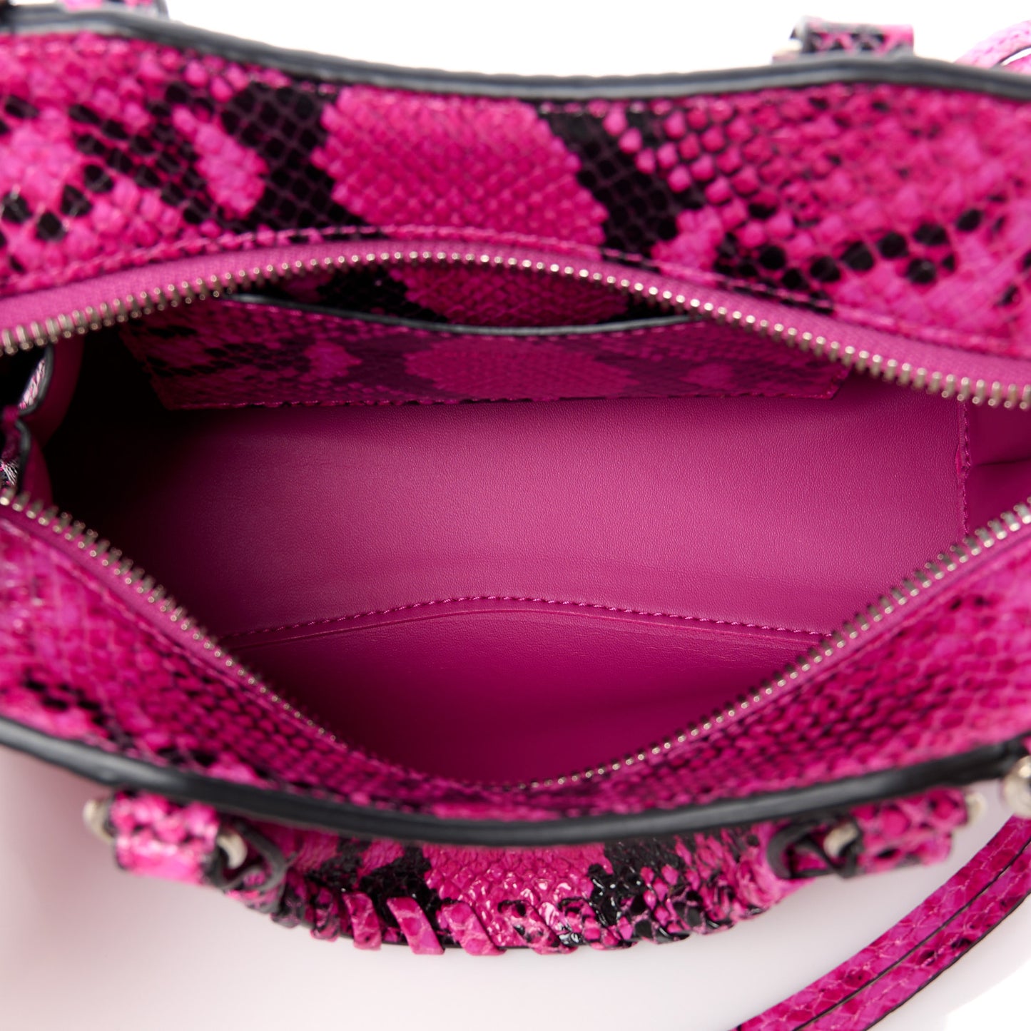 Calfskin Python Effect Neo Classic Silver Hardware Mini City Fuchsia Black