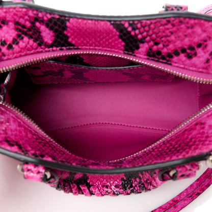 Balenciaga Calfskin Python Effect Neo Classic Silver Hardware Mini City Fuchsia Black 5 of 10