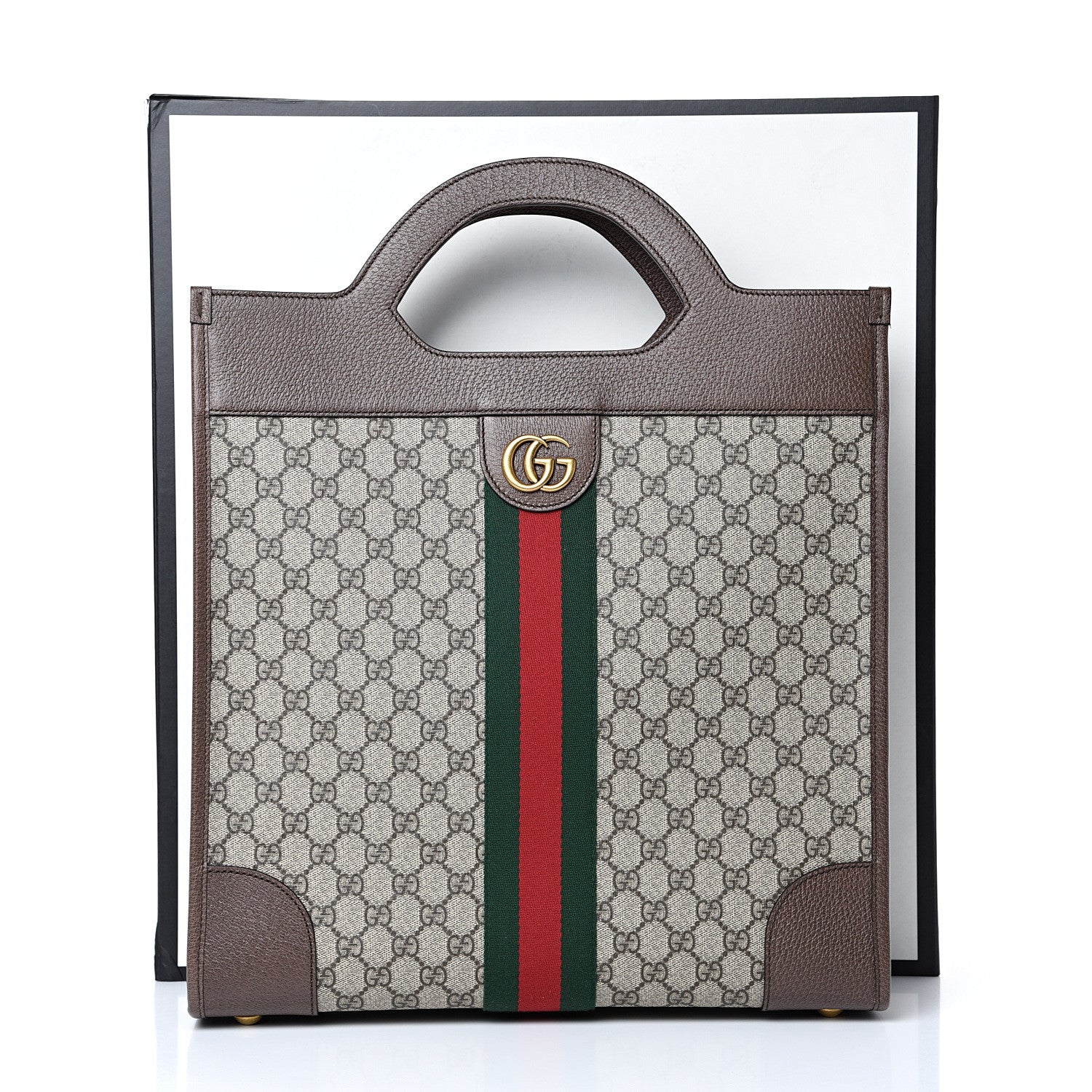 Gucci GG Supreme Monogram Textured Calfskin Web Medium Ophidia Slip Handle Tote Beige Ebony New Acero 10 of 10