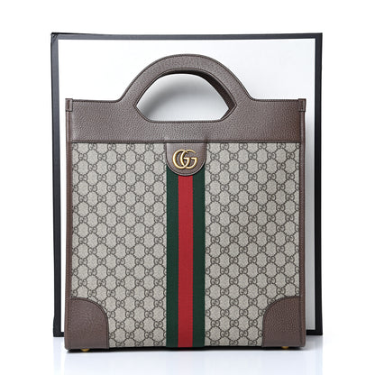 Gucci GG Supreme Monogram Textured Calfskin Web Medium Ophidia Slip Handle Tote Beige Ebony New Acero 10 of 10