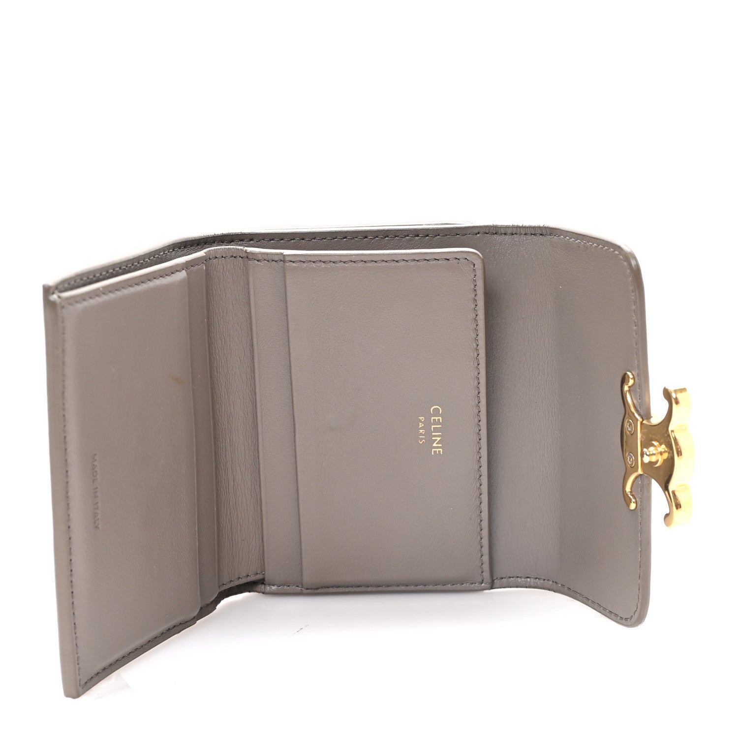 Celine Calfskin Compact Triomphe Wallet With Coin Purse Pebble 5 of 8