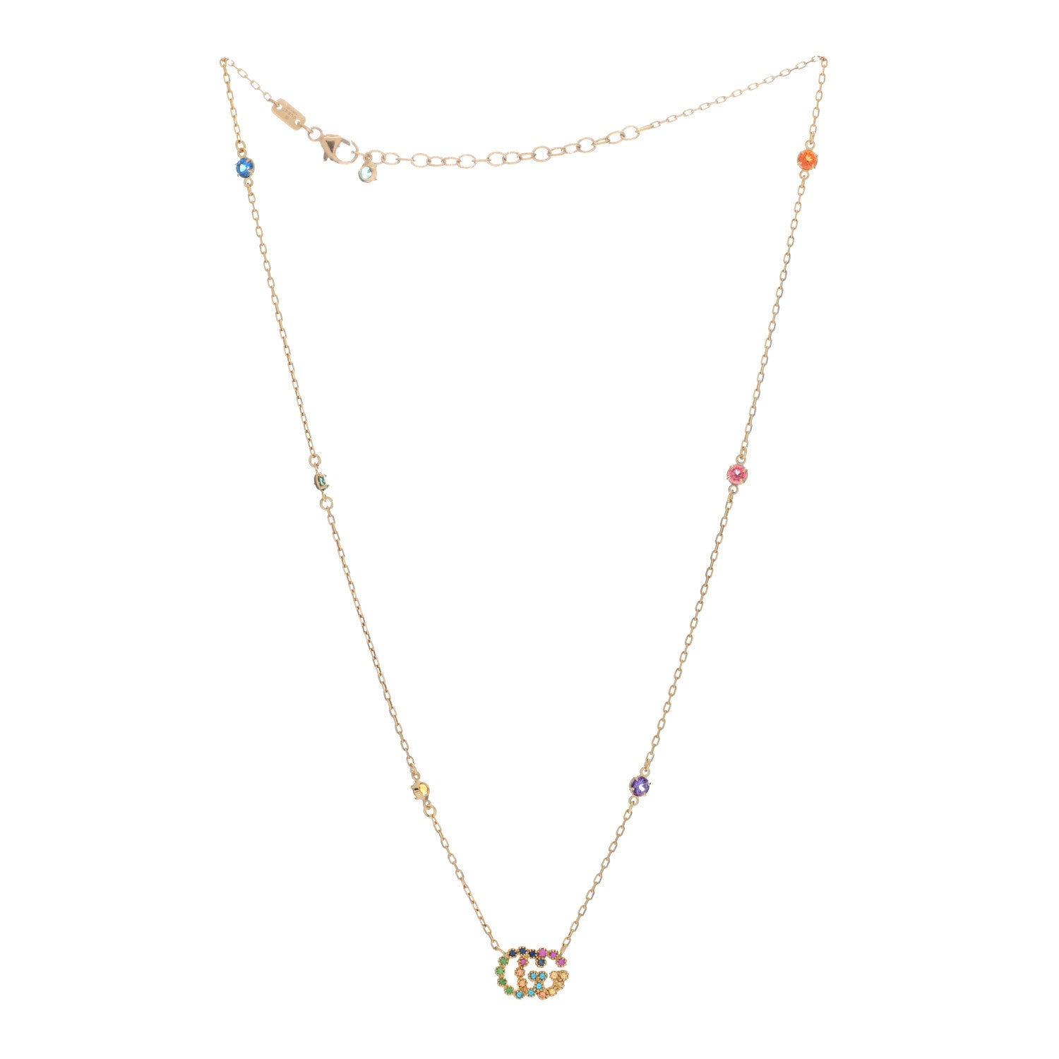 Gucci 18K Yellow Gold Citrine Tsavorite Blue Topaz Amethyst GG Running Pendant Necklace 3 of 4