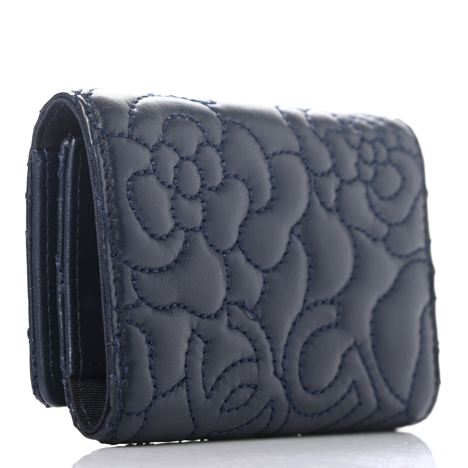 Chanel Lambskin Camellia Embossed 4 Key Holder Navy 3 of 8