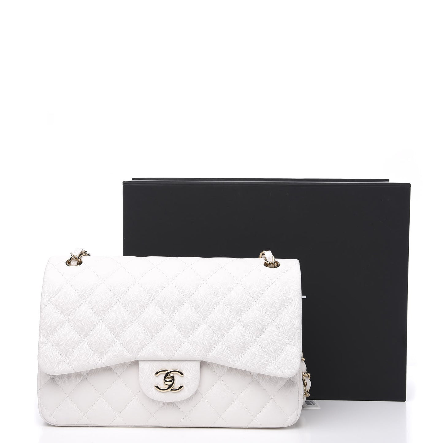 Caviar Quilted Jumbo Double Flap White
