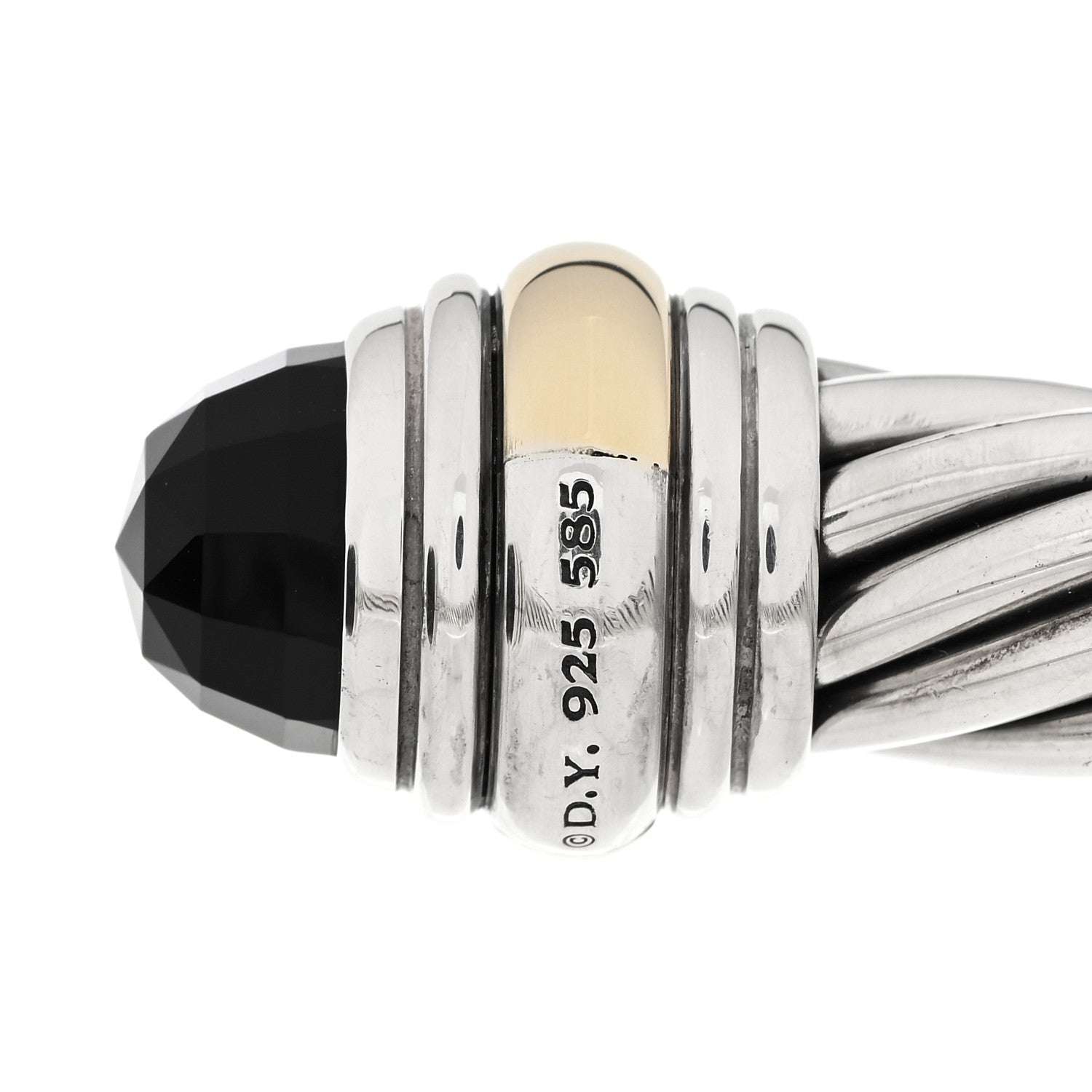 David Yurman Sterling Silver 14K Yellow Gold Black Onyx 10mm Cable Classics Hinged Bracelet 3 of 3