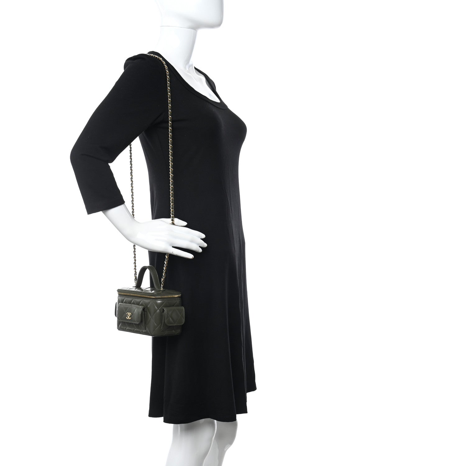 Chanel Lambskin Quilted Polly Pocket East West Top Vanity With Chain Khaki 2 of 11