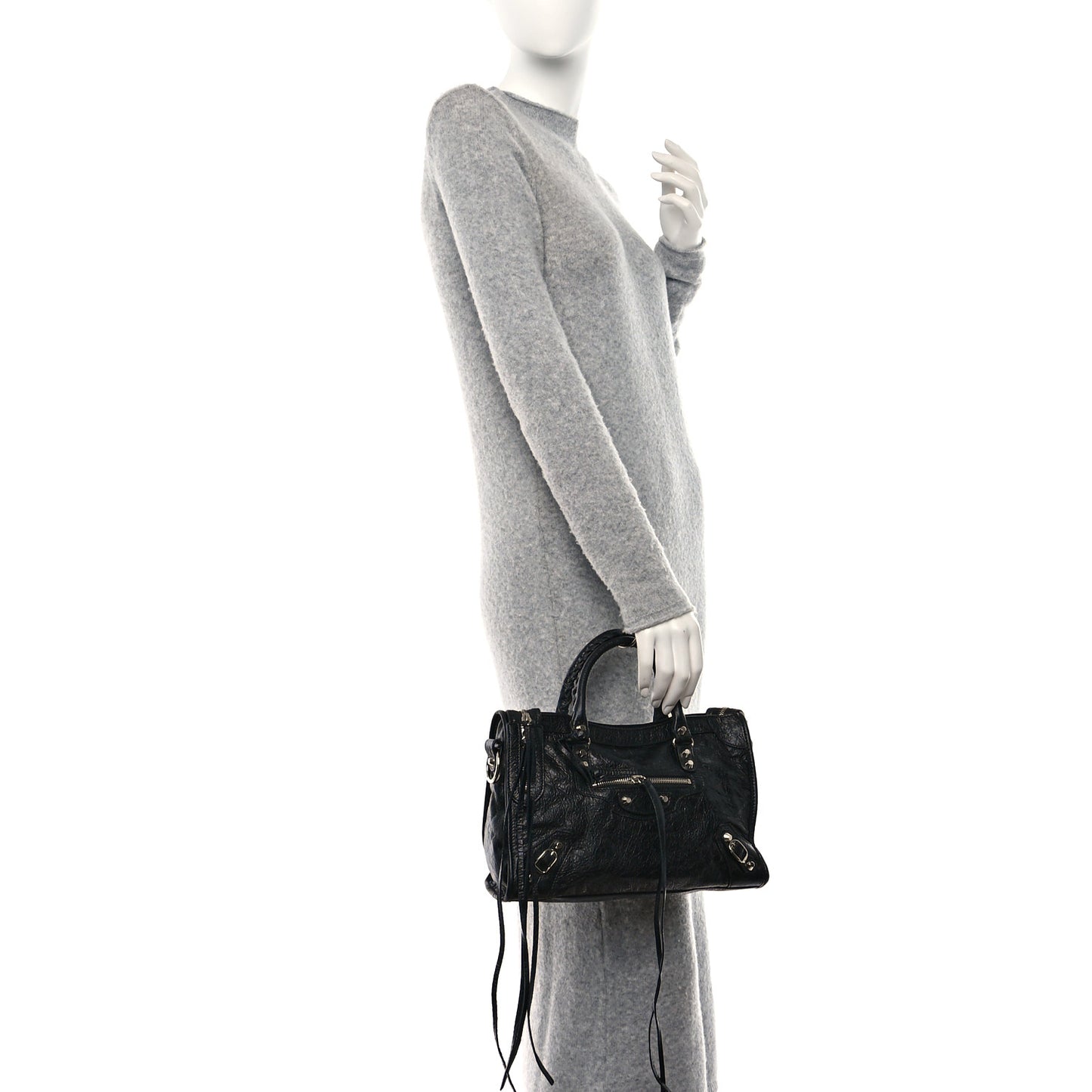 Agneau Classic Silver Hardware S City Logo Strap Black White