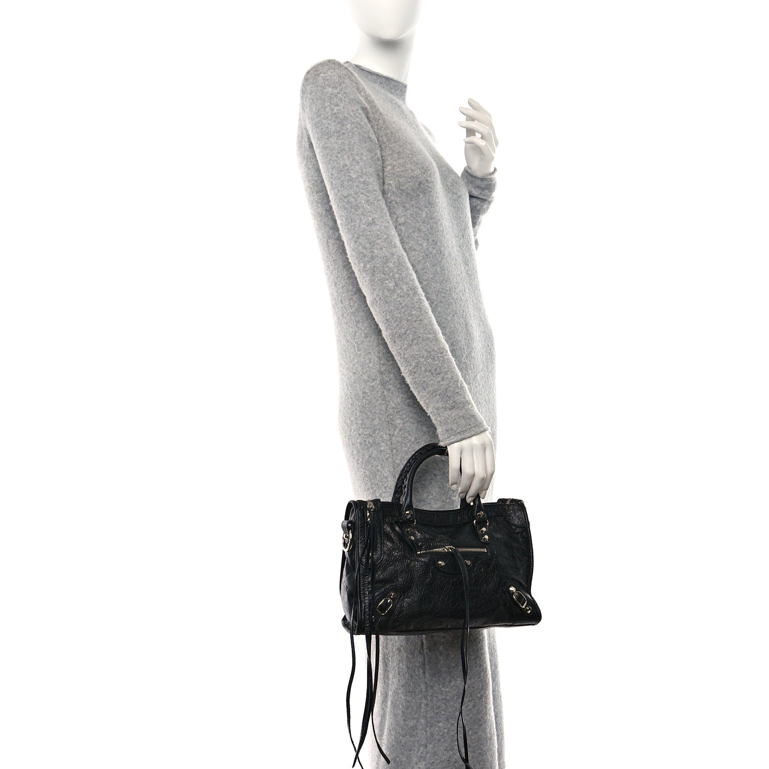 Balenciaga Agneau Classic Silver Hardware S City Logo Strap Black White 2 of 9
