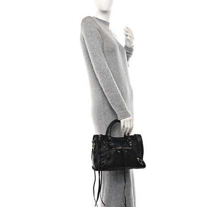 Balenciaga Agneau Classic Silver Hardware S City Logo Strap Black White 2 of 9