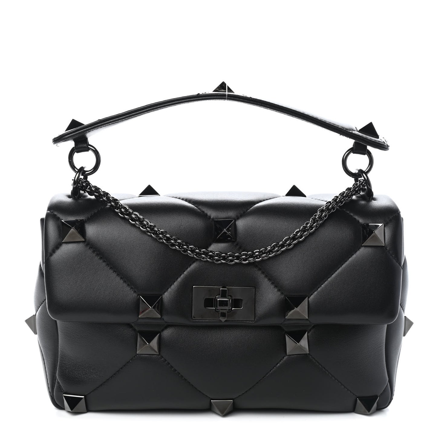 Nappa Monochrome Large Roman Stud Shoulder Bag Black