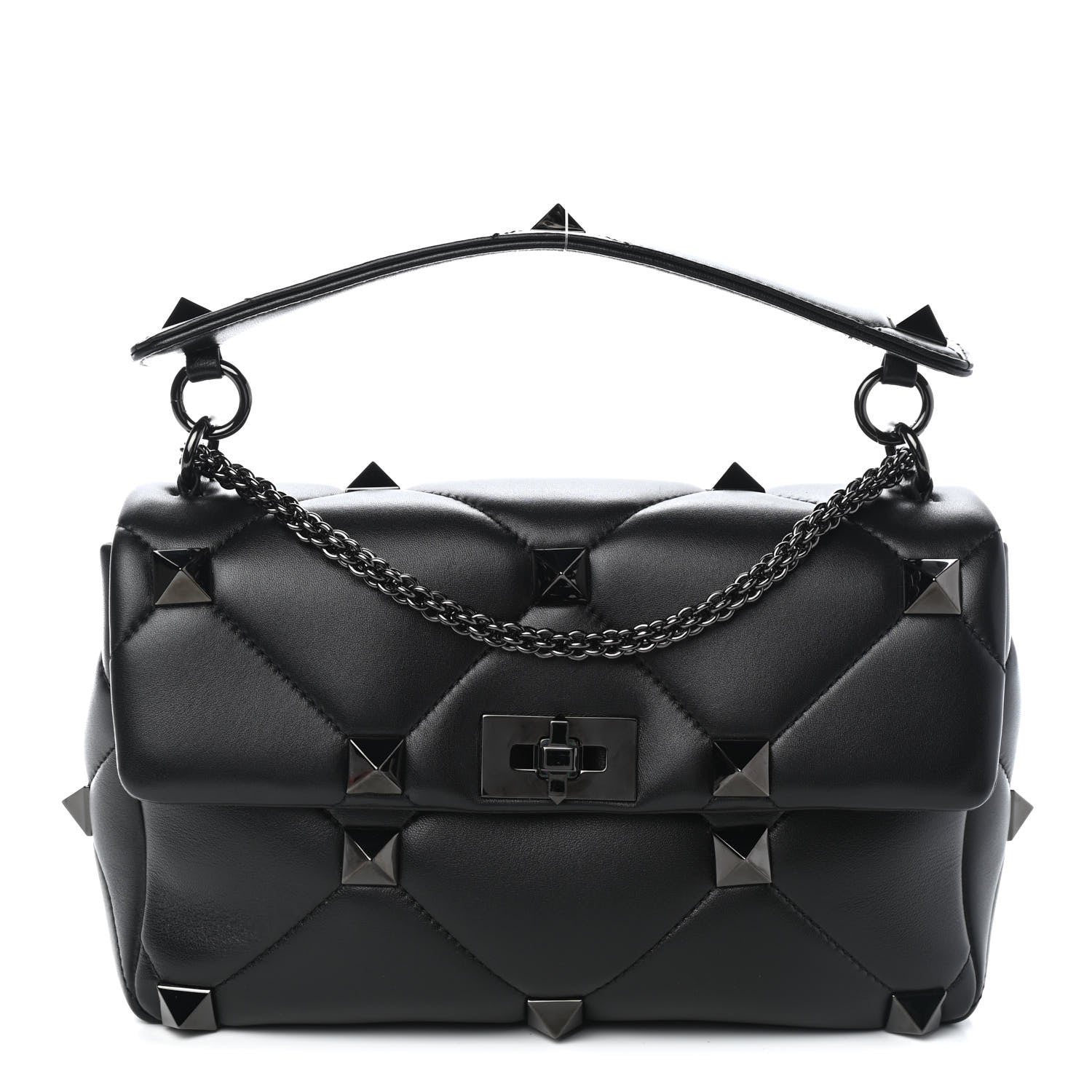 Valentino Garavani Nappa Monochrome Large Roman Stud Shoulder Bag Black 1 of 6