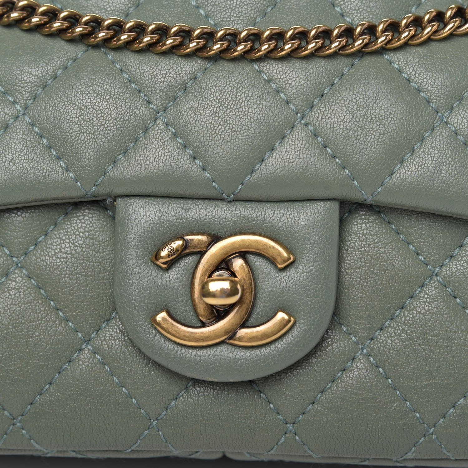 Chanel Sheepskin Quilted Trapezio Camera Case Green 9 of 12