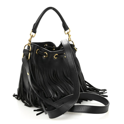 Saint Laurent Calfskin Small Emmanuelle Fringe Bucket Bag Black 3 of 12