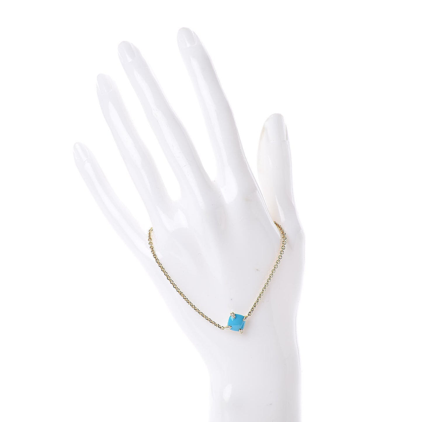 18K Yellow Gold Diamond Turquoise 8mm Chatelaine Bracelet