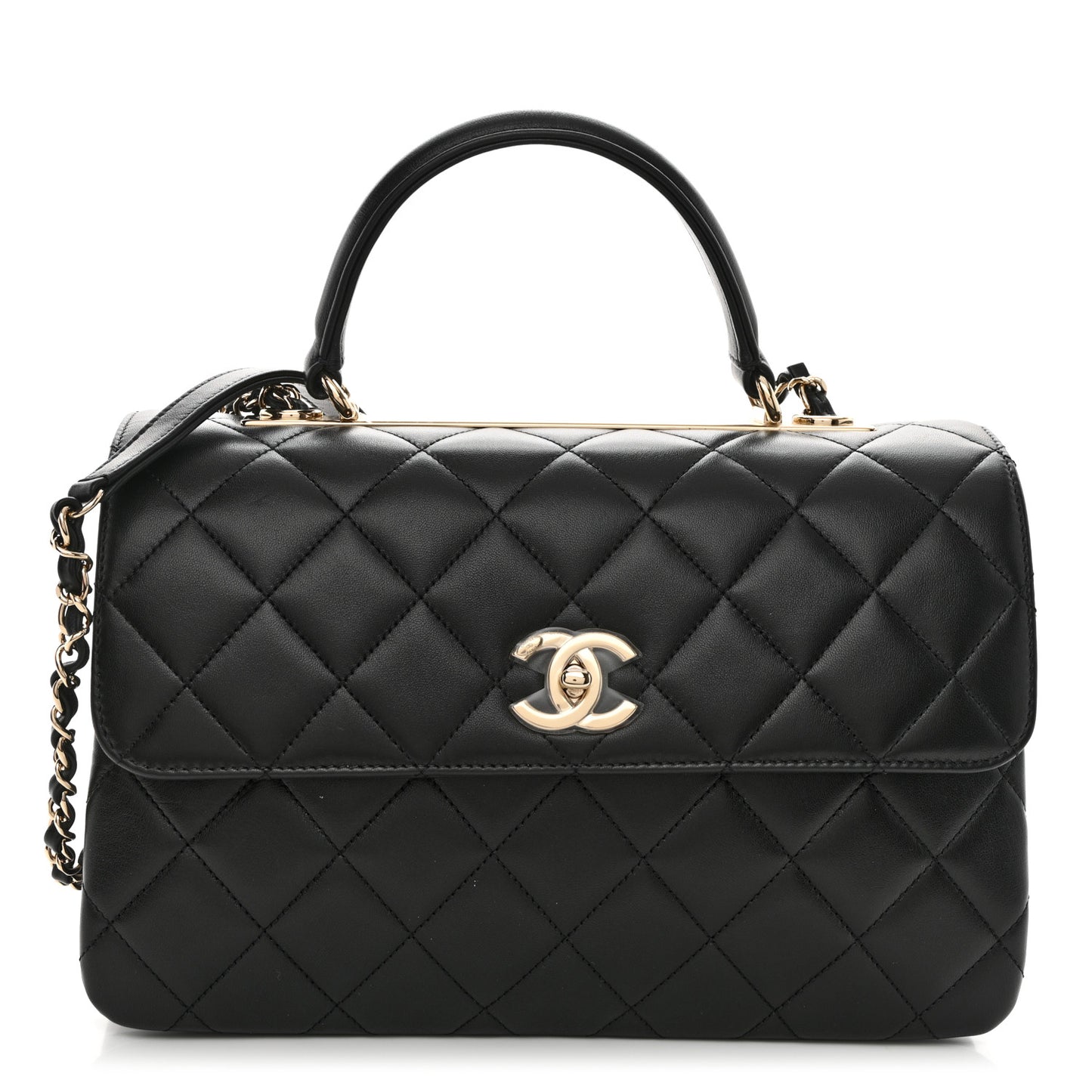 Lambskin Quilted Medium Trendy CC Flap Dual Handle Bag Black