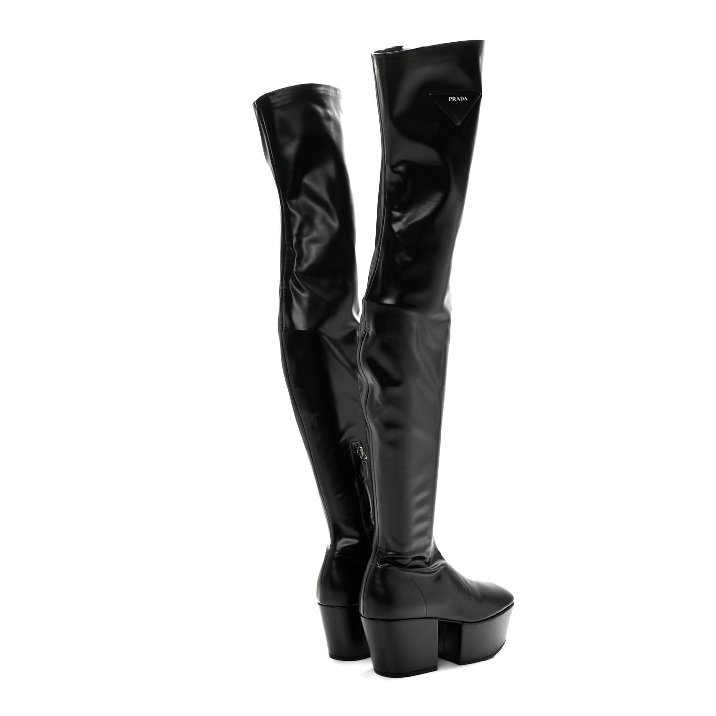 Nappa Tech Logo Over the Knee 70mm Platform Boots 36 Black